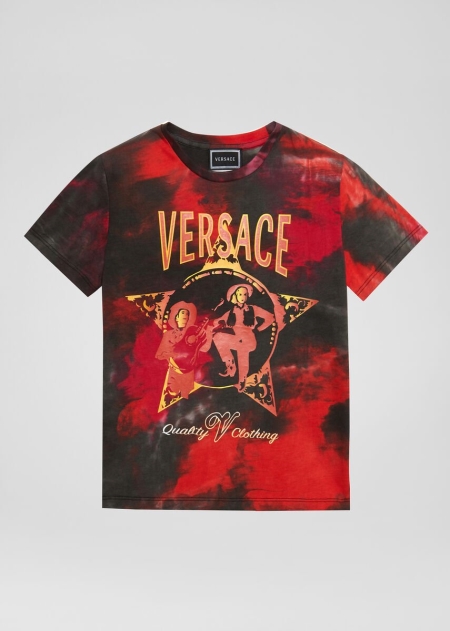 Versace Tie-Dye Print Western Logo T-shirt Pojke - 904613ZPE